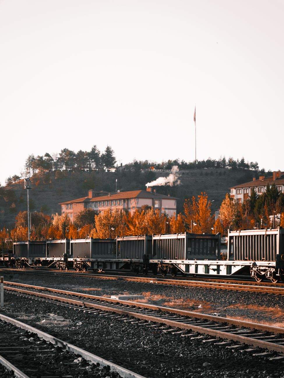 autumn train scene in turkiye during sunset